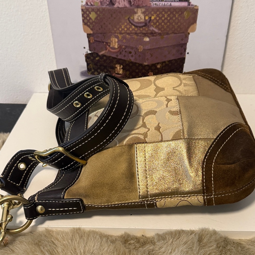 Coach Patchwork Shoulder Bag in Gold and Brown - Picture 4 of 8